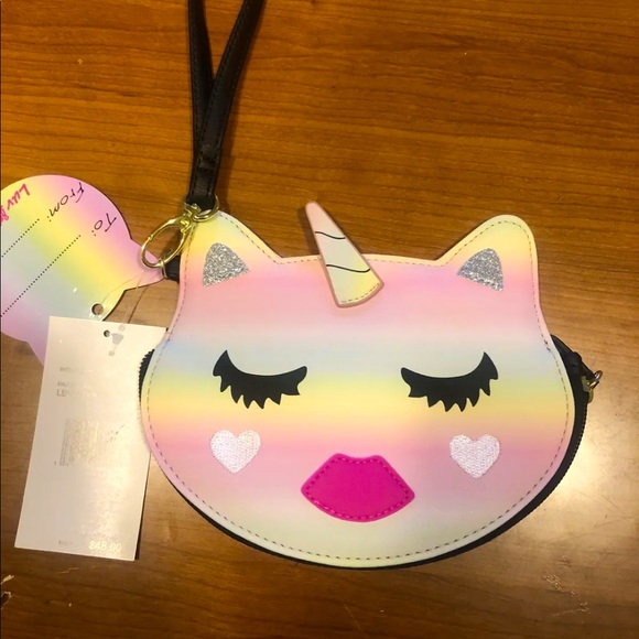 Betsey Johnson Pastel Faux Leather Unicorn Cat Zip Around Wristlet NWT - Picture 5 of 8